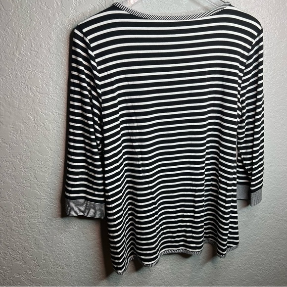 Talbots 3 Quarter Inch Sleeve Black and White Striped Top W/ UPF 50+ - Picture 4 of 7